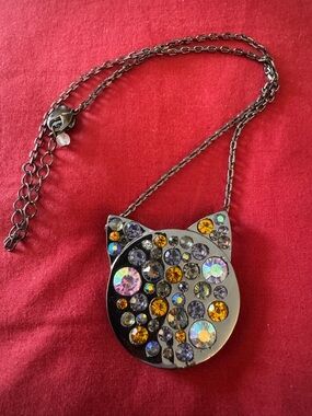 Crystal Cat Pendant Necklace - Multicolor Rhinestones